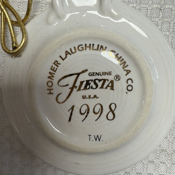 2 Vtg 98 Fiestaware Fiesta Christmas Ornament White Blue Tree Homer Laughlin - Picture 5 of 5
